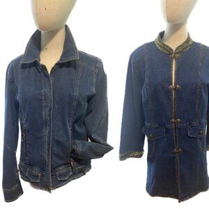 80S TWO NANCY BOLEN CITY GIRL BEADED BLUE DENIM JACKETS COASTAL COWGIRL EUC